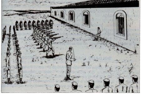 Gravura sobre fuzilamento de soldado em São Gabriel, em 1855. (Reprodução/Facebook)