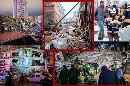Equipes de socorristas buscam sobreviventes nos escombros de prédios destruídos pelo terremoto (Reprodução/Redes Sociais)