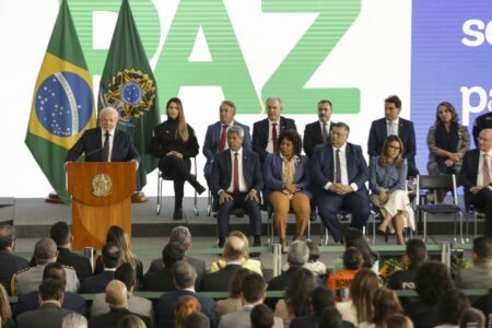 O presidente Lula participa de cerimônia de lançamento do Programa de Ação na Segurança (PAS), no Palácio do Planalto. Foto: Marcelo Camargo/Agência Brasil