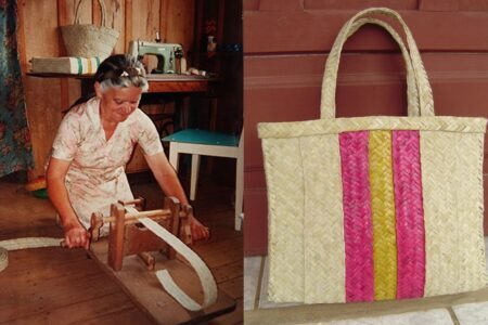 Seis gerações de artesãs mantém viva a técnica de traçado com a palha do butiá. Foto: Instituto Curicaca/Divulgação