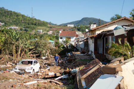 Em setembro de 2023, cidades do Vale do Taquari, como Roca Sales, foram arrasadas pela primeira grande enchente. Foto: Secom/RS