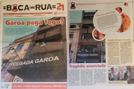 Edição do jornal Boca de Rua que tratou do incêndio ocorrido em 2022. Foto: Reprodução